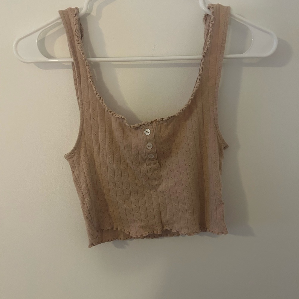 Tan Ribbed Crop Top - Picture 1 of 3
